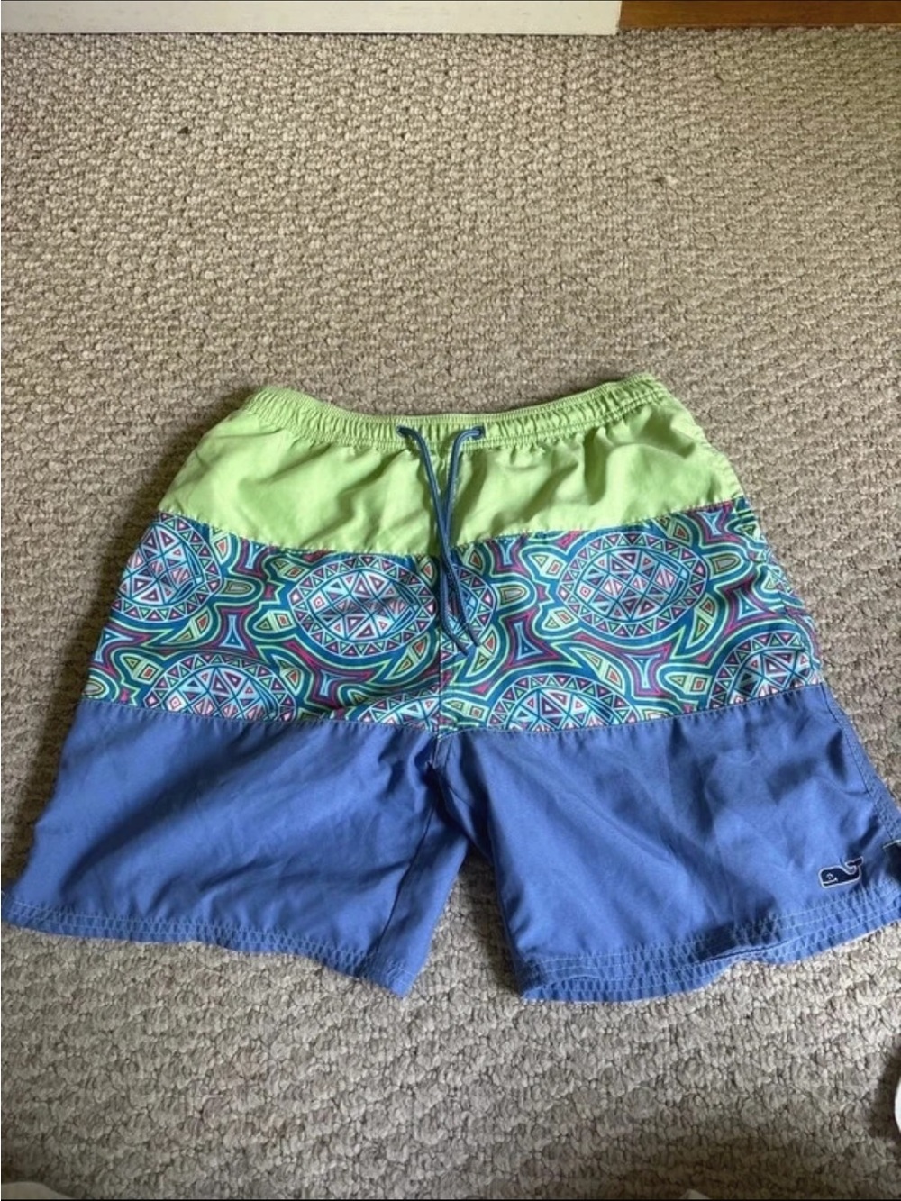 Vineyard Vines Color Block Turtle Print Swim Trunks